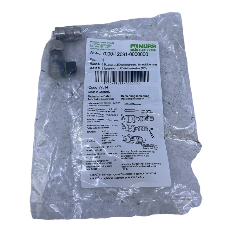 Murr 7000-12691-0000000 M12 Bu. 90° A-kod. Schneidklemmanschluss 3LED VE:5stk/pc