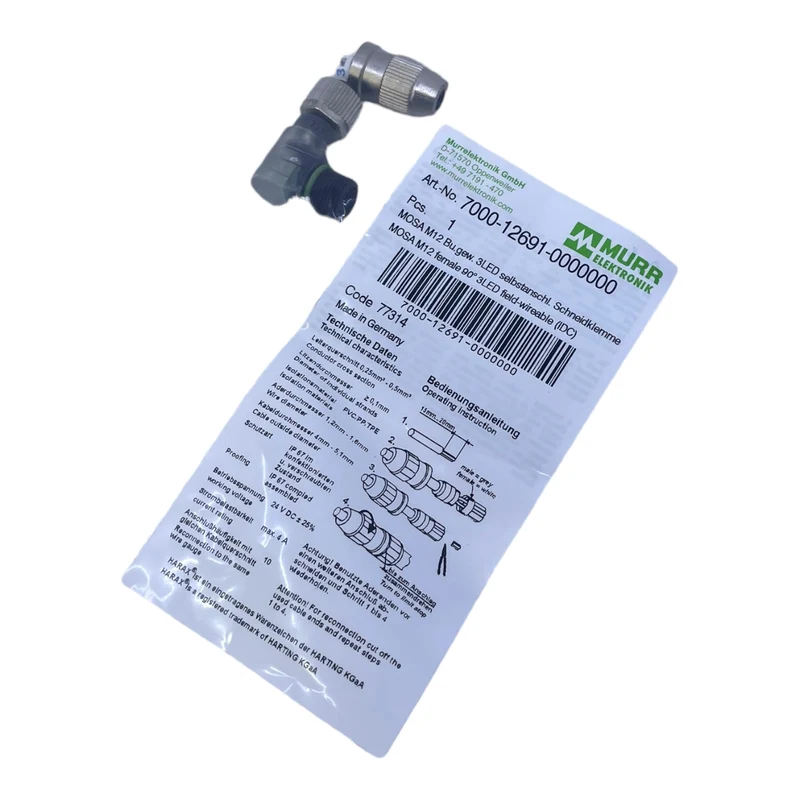Murr 7000-12691-0000000 M12 Bu. 90° A-kod. Schneidklemmanschluss 3LED VE:5stk/pc