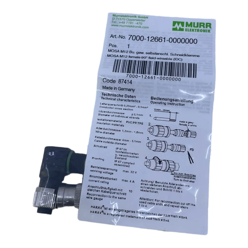 Murr 7000-12661-0000000 M12 Bu. 90° A-kod. Schneidklemmanschluss VE:5stk/pcs