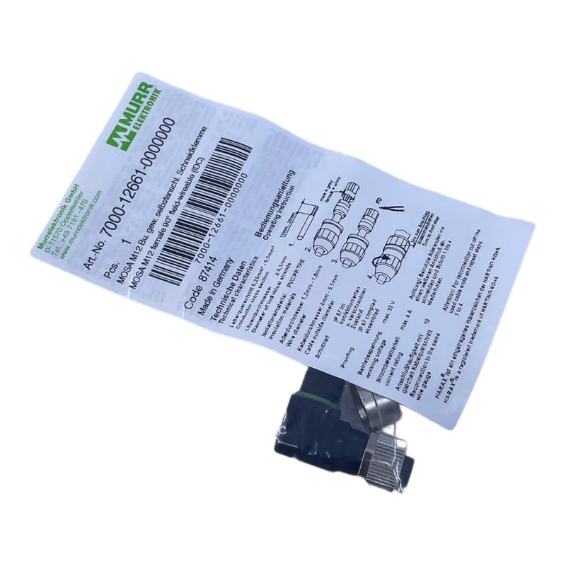 Murr 7000-12661-0000000 M12 Bu. 90° A-kod. Schneidklemmanschluss VE:5stk/pcs