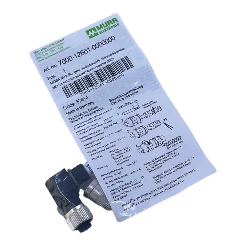 Murr 7000-12661-0000000 M12 Bu. 90° A-kod. Schneidklemmanschluss VE:5stk/pcs