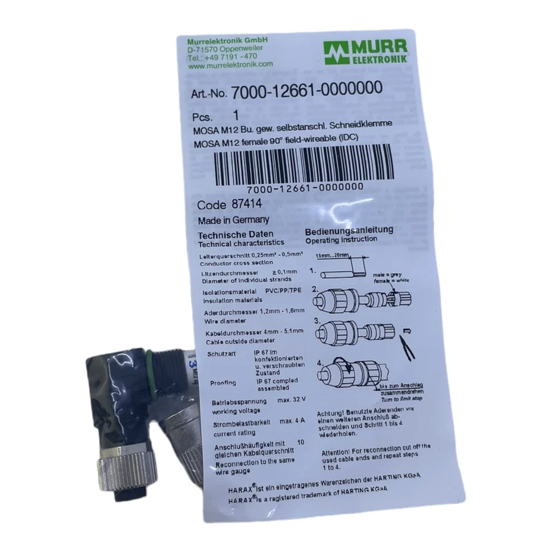 Murr 7000-12661-0000000 M12 Bu. 90° A-kod. Schneidklemmanschluss VE:5stk/pcs