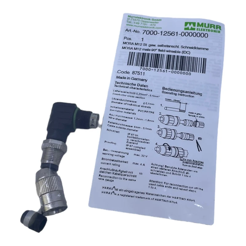 Murr 7000-12561-0000000 M12 St. 90° A-kod. Schneidklemmanschluss VE:4stk/pcs