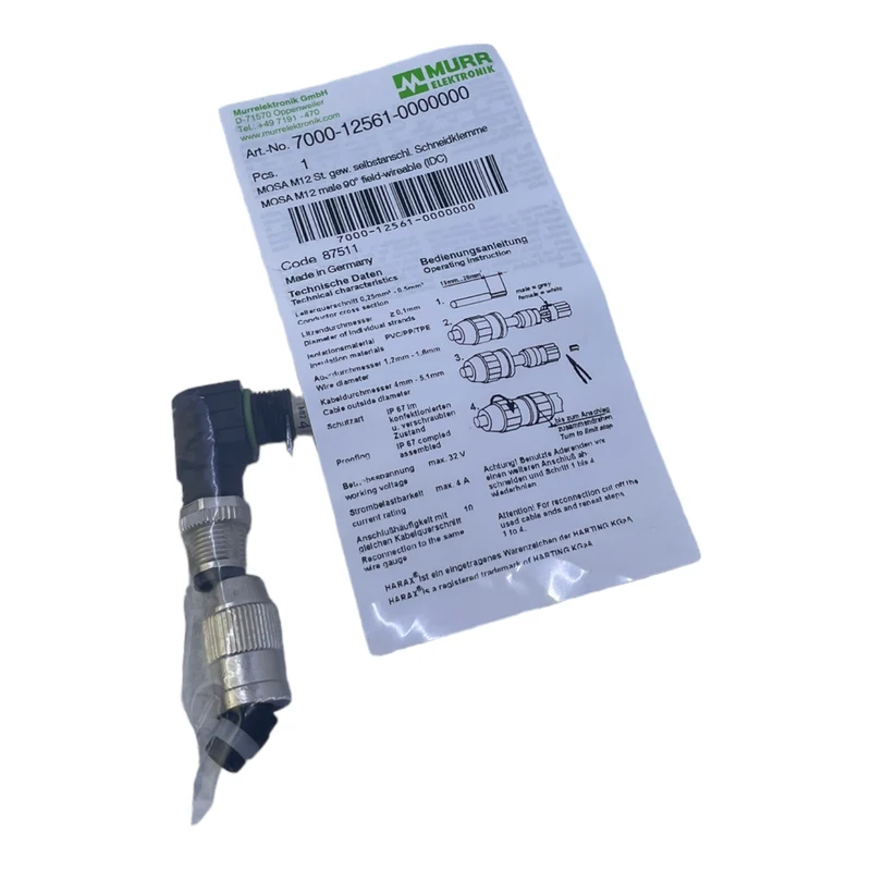 Murr 7000-12561-0000000 M12 St. 90° A-kod. Schneidklemmanschluss VE:4stk/pcs