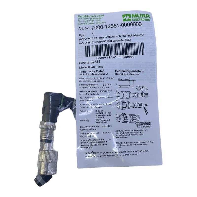 Murr 7000-12561-0000000 M12 St. 90° A-kod. Schneidklemmanschluss VE:4stk/pcs