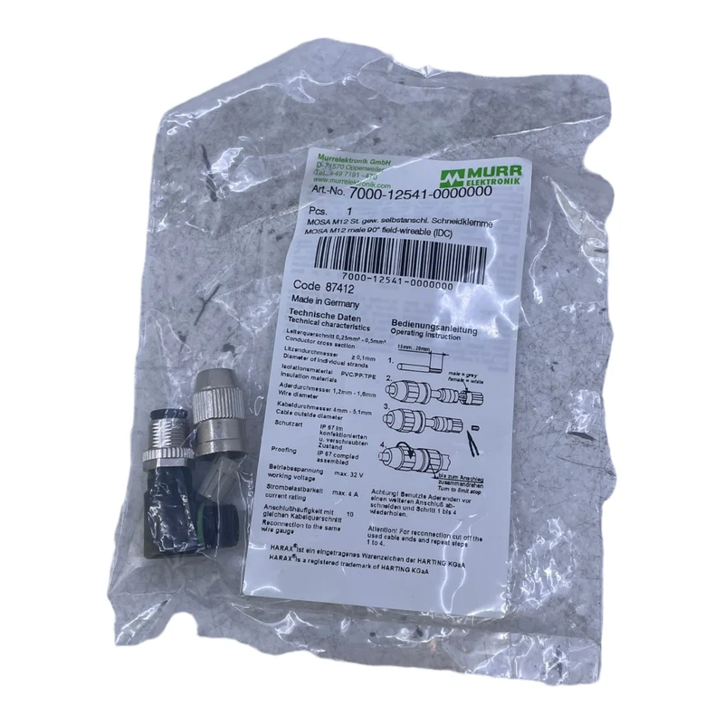 Murr 7000-12541-0000000 M12 St. 90° A-kod. Schneidklemmanschluss VE:6stk/pcs