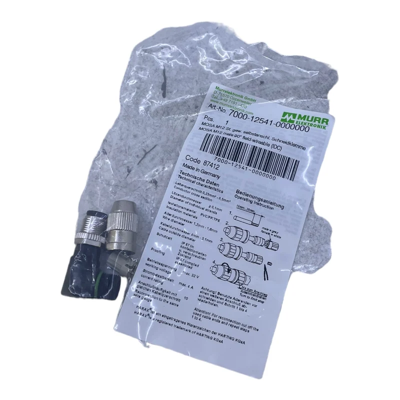 Murr 7000-12541-0000000 M12 St. 90° A-kod. Schneidklemmanschluss VE:6stk/pcs