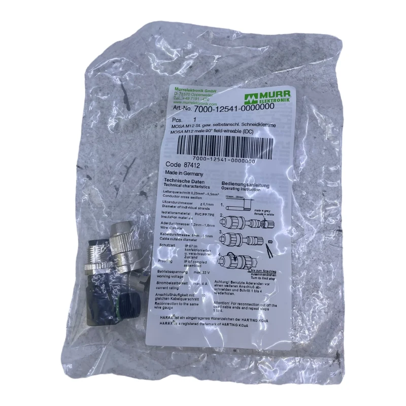 Murr 7000-12541-0000000 M12 St. 90° A-kod. Schneidklemmanschluss VE:6stk/pcs