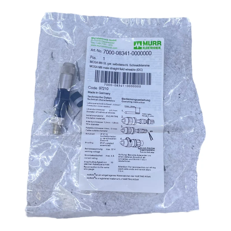 Murr 7000-08341-0000000 M8 St. 0° A-kod. Schneidklemmanschluss VE:13stk/pcs