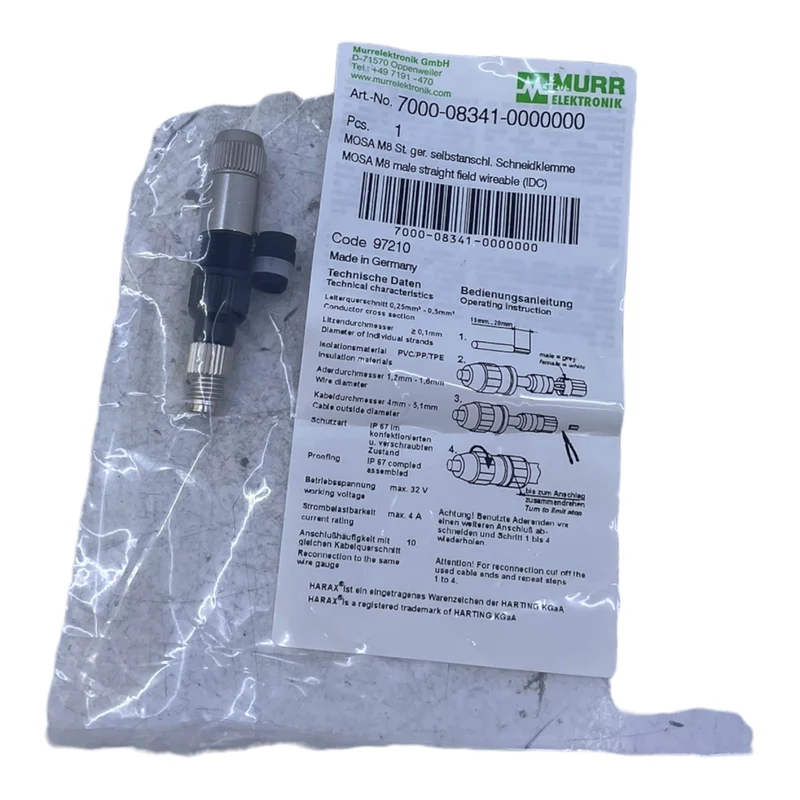 Murr 7000-08341-0000000 M8 St. 0° A-kod. Schneidklemmanschluss VE:13stk/pcs