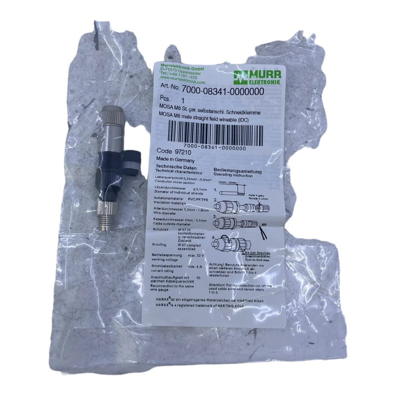 Murr 7000-08341-0000000 M8 St. 0° A-kod. Schneidklemmanschluss VE:13stk/pcs