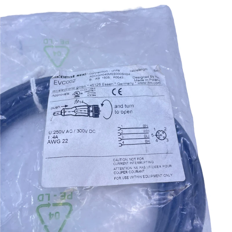 Ifm EVC002 Nschlusskabel Elektromotor für industriellen Einsatz 250V AC 300V DC