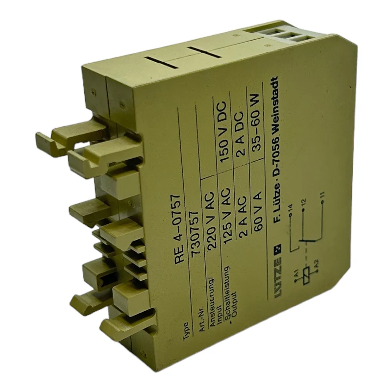 LÜTZE RE4-0757 Relaiskoppler INP.220VAC OUT.125VAC 2A 60VA 150VDC 2A 35-60W VE:3