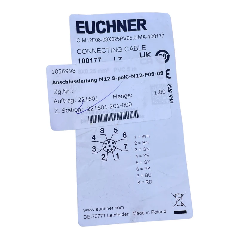 Euchner C-M12F08-08X025PV05,0-MA-100177 Anschlussleitung mit Steckverbinder M12
