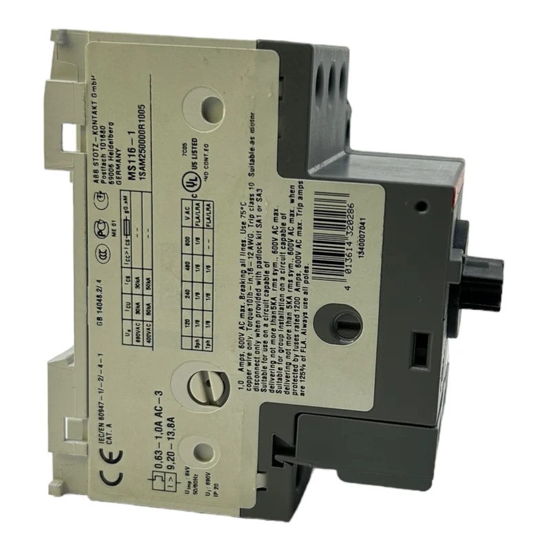 ABB MS116-1 0,63-1,0A Motorschutzschalter 50/60Hz 6kV 690V AC 400V AC 50A