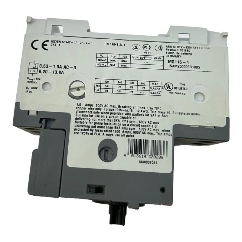 ABB MS116-1 0,63-1,0A Motorschutzschalter 50/60Hz 6kV 690V AC 400V AC 50A
