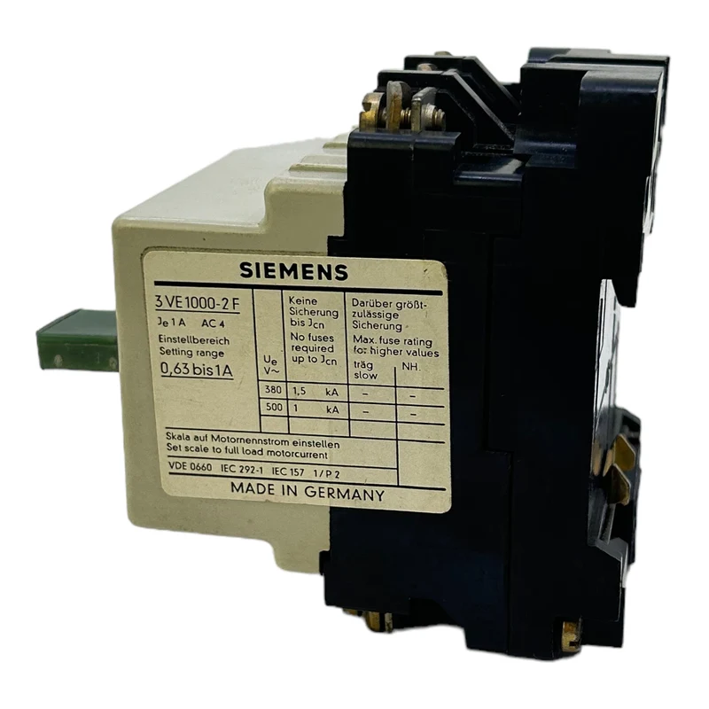 Siemens 3VE1000-2F Motorschutzschalter 0,63-1A 380V, 1,5kA 500V, 1kA Schalter