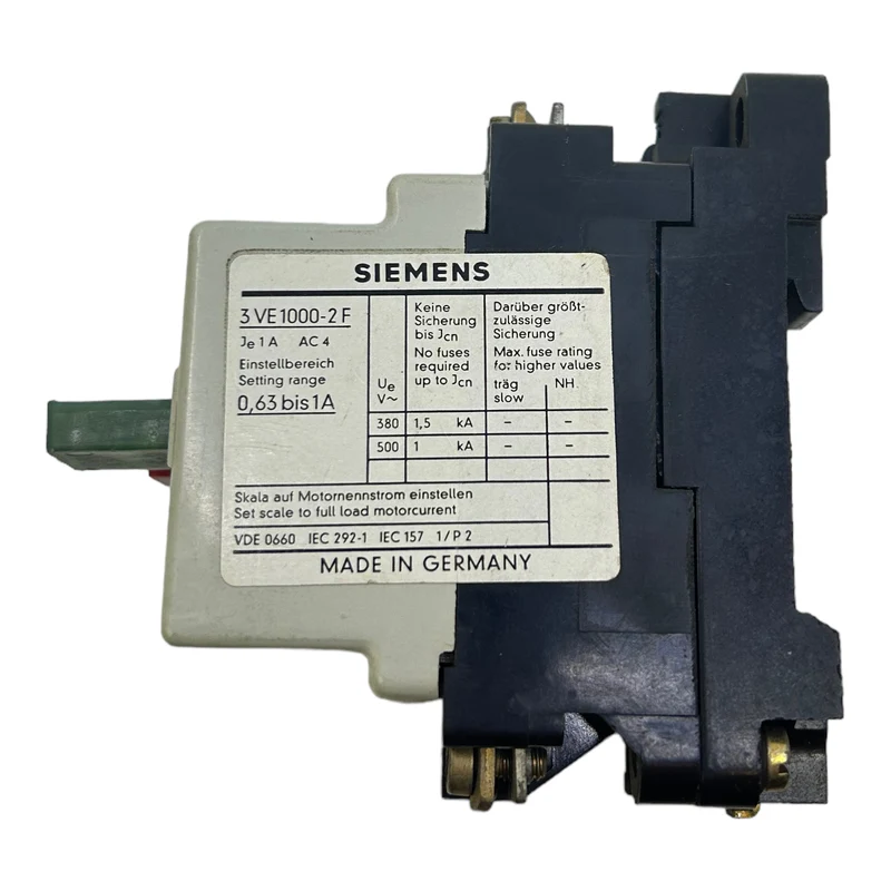 Siemens 3VE1000-2F Motorschutzschalter 0,63-1A 380V, 1,5kA 500V, 1kA Schalter