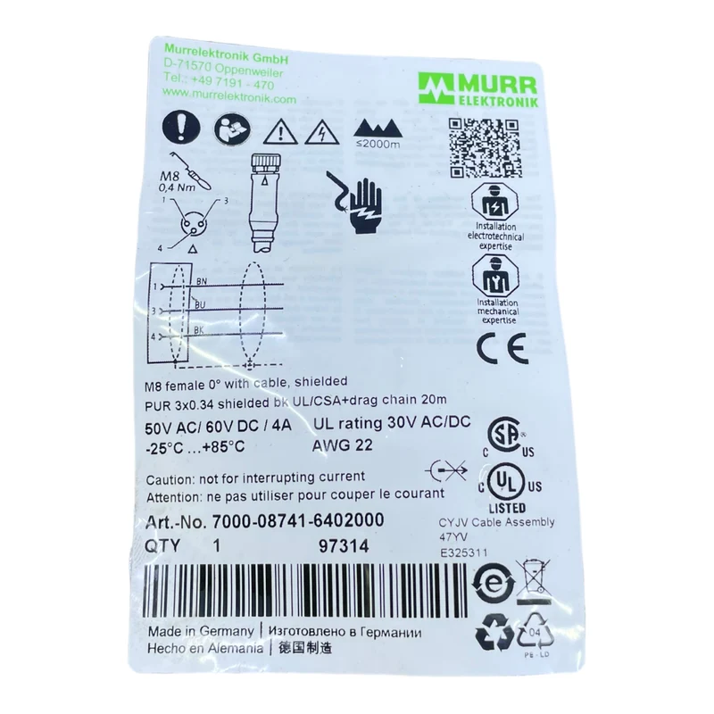 Murr Elektronik 7000-08741-6402000 Steckverbinder 50V AC 60V DC 4A 3-polig