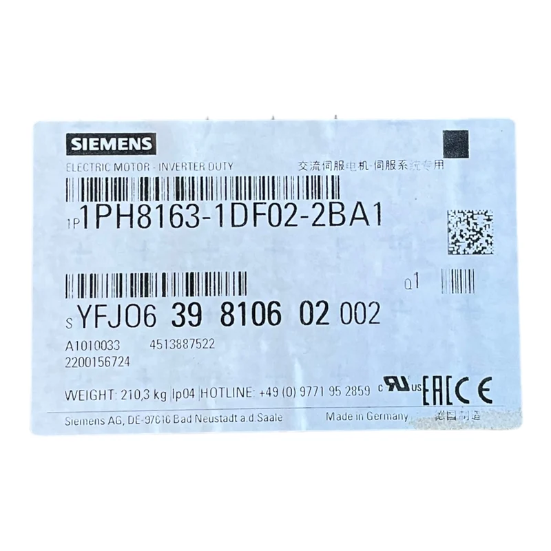 Siemens Servomotor 30kW Simotics 1PH8163-1DF02-2BA1 für industriellen Einsatz