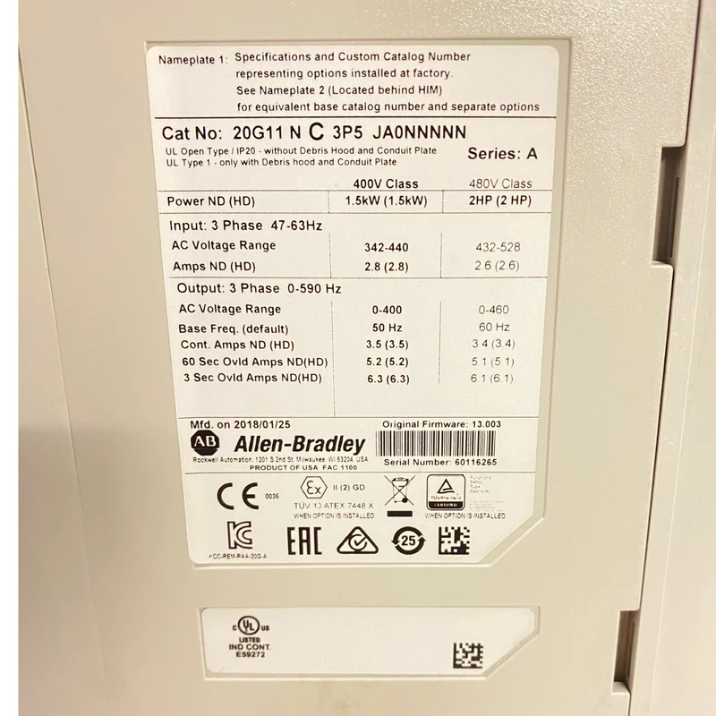 Frequenzumrichter 1,5kW 400V Allen-Bradley Powerflex 20G11NC3P5JA0NNNNN IP20