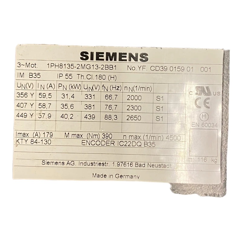 Siemens Servomotor 31,4kW 1PH8135-2MG13-2BB1 für industriellen Einsatz Siemens