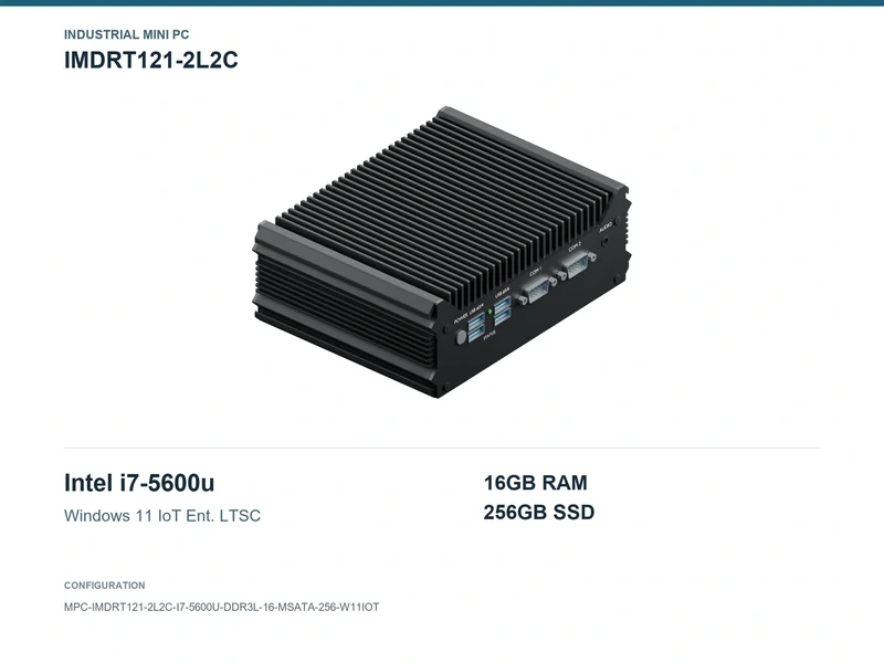 IMDRT121-2L2C Fanless Mini PC - Core i7-5600U, 16GB, 256GB mSATA, Windows 11 IoT LTSC