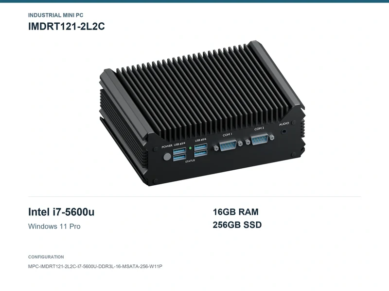 IMDRT121-2L2C Fanless Mini PC - Core i7-5600U, 16GB, 256GB mSATA, Windows 11 Pro