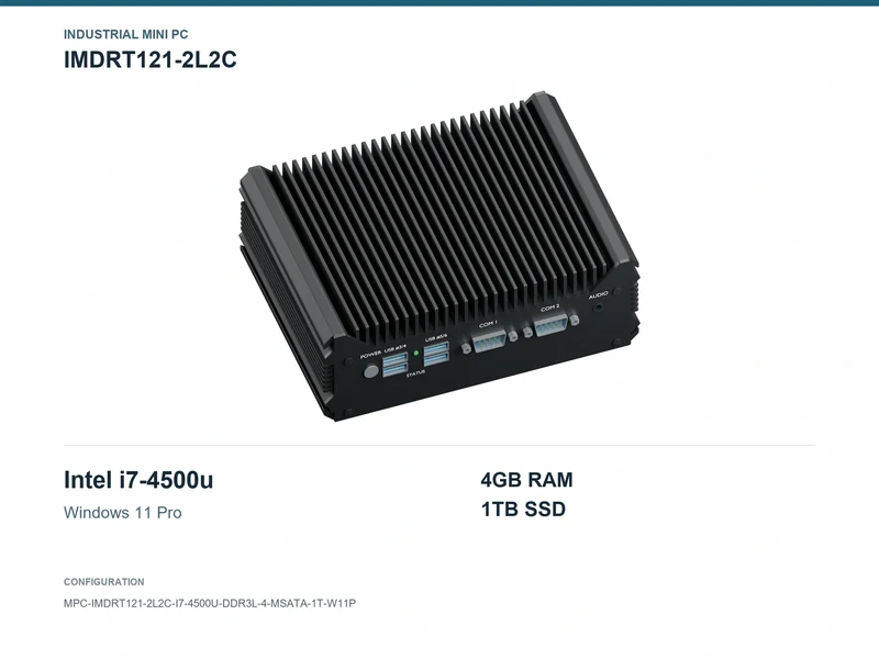 IMDRT121-2L2C Fanless Mini PC - Core i7-4500U, 4GB, 1TB mSATA, Windows 11 Pro