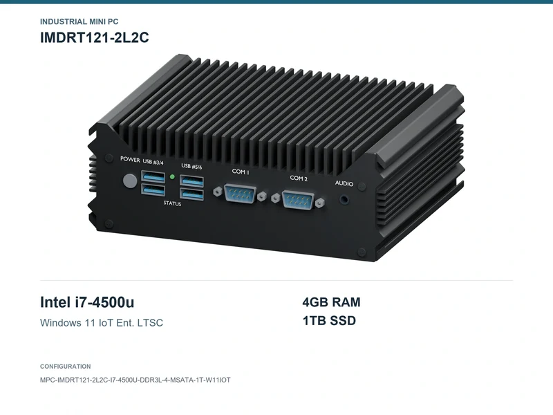 IMDRT121-2L2C Fanless Mini PC - Core i7-4500U, 4GB, 1TB mSATA, Windows 11 IoT LTSC
