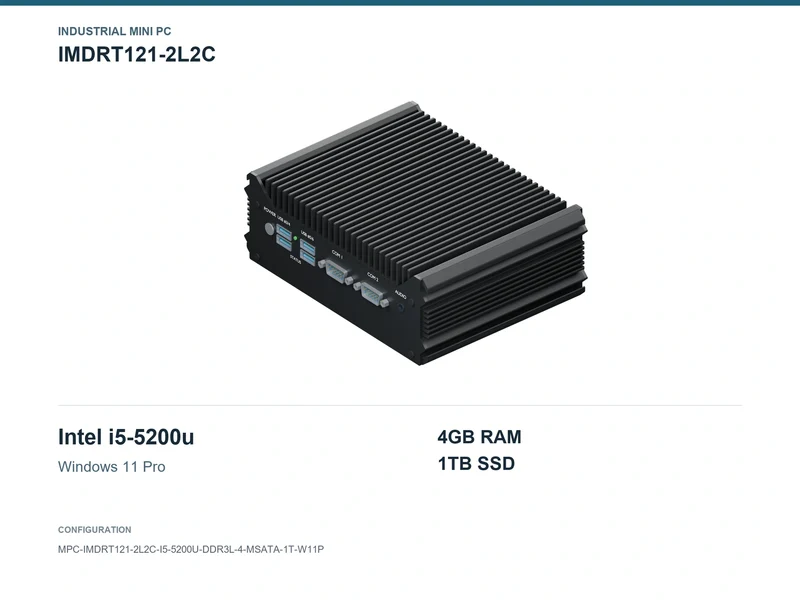 IMDRT121-2L2C Fanless Mini PC - Core i5-5200U, 4GB, 1TB mSATA, Windows 11 Pro