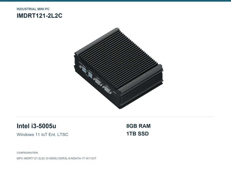 IMDRT121-2L2C Fanless Mini PC - Core i3-5005U, 8GB, 1TB mSATA, Windows 11 IoT LTSC