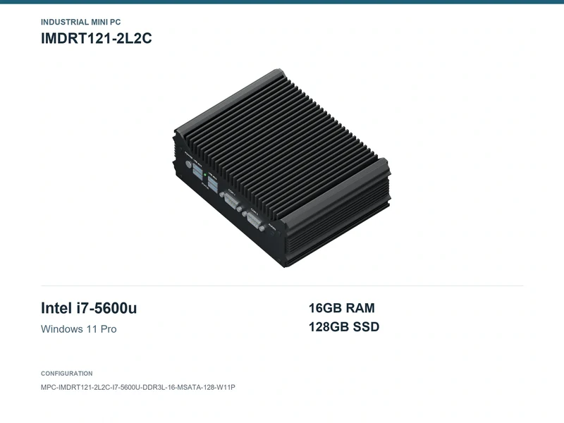 IMDRT121-2L2C Fanless Mini PC - Core i7-5600U, 16GB, 128GB mSATA, Windows 11 Pro