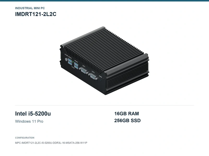 IMDRT121-2L2C Fanless Mini PC - Core i5-5200U, 16GB, 256GB mSATA, Windows 11 Pro