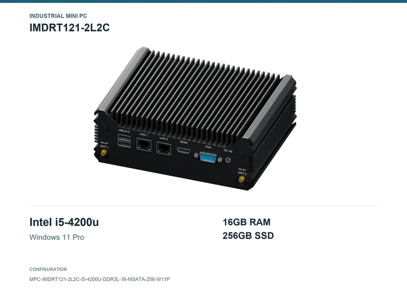 IMDRT121-2L2C Fanless Mini PC - Core i5-4200U, 16GB, 256GB mSATA, Windows 11 Pro