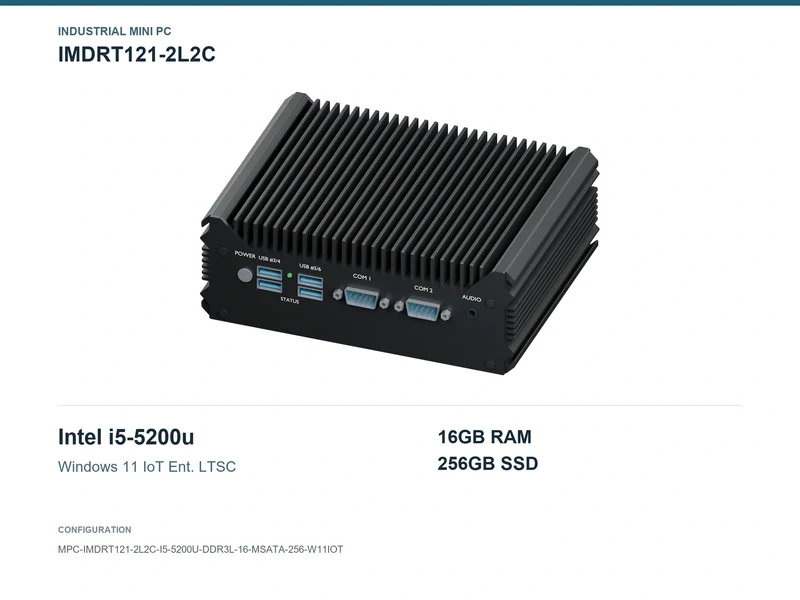 IMDRT121-2L2C Fanless Mini PC - Core i5-5200U, 16GB, 256GB mSATA, Windows 11 IoT LTSC