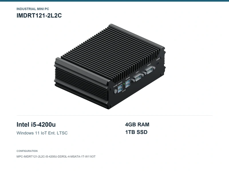 IMDRT121-2L2C Fanless Mini PC - Core i5-4200U, 4GB, 1TB mSATA, Windows 11 IoT LTSC