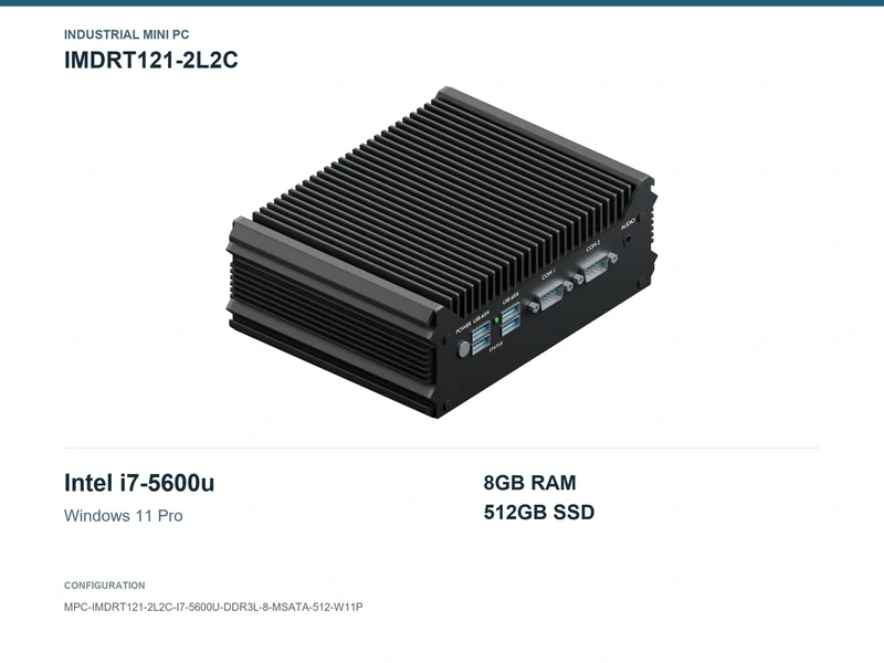 IMDRT121-2L2C Fanless Mini PC - Core i7-5600U, 8GB, 512GB mSATA, Windows 11 Pro