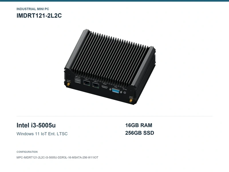IMDRT121-2L2C Fanless Mini PC - Core i3-5005U, 16GB, 256GB mSATA, Windows 11 IoT LTSC
