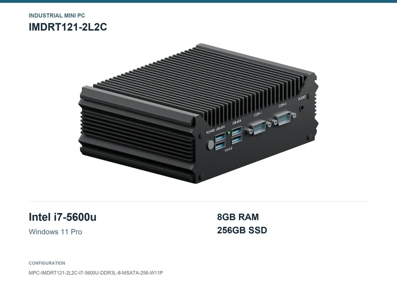 IMDRT121-2L2C Fanless Mini PC - Core i7-5600U, 8GB, 256GB mSATA, Windows 11 Pro