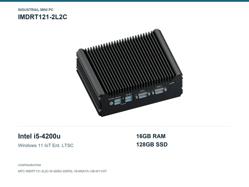 IMDRT121-2L2C Fanless Mini PC - Core i5-4200U, 16GB, 128GB mSATA, Windows 11 IoT LTSC