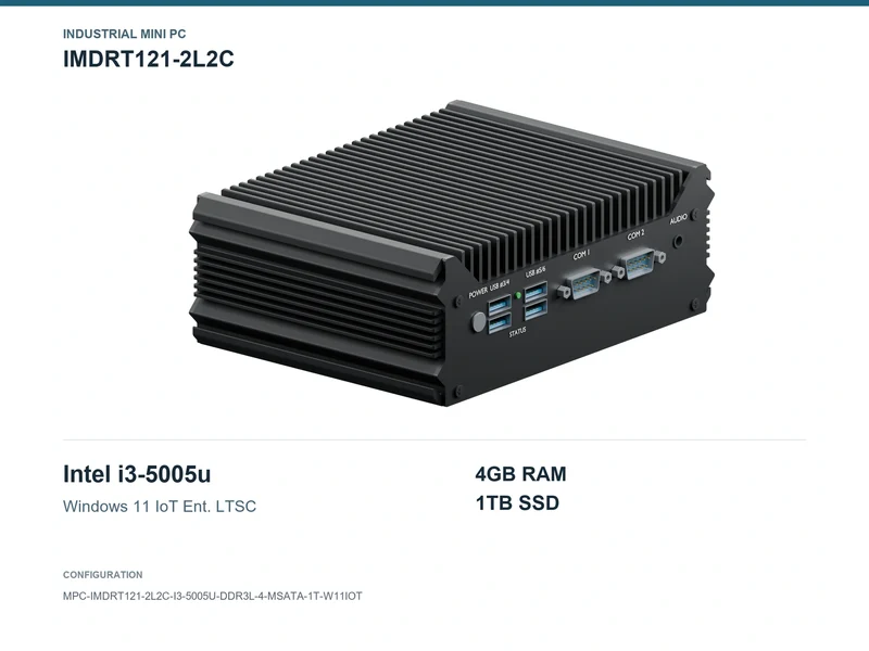 IMDRT121-2L2C Fanless Mini PC - Core i3-5005U, 4GB, 1TB mSATA, Windows 11 IoT LTSC