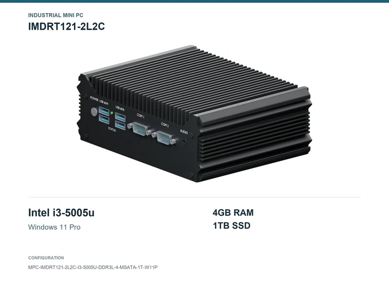 IMDRT121-2L2C Fanless Mini PC - Core i3-5005U, 4GB, 1TB mSATA, Windows 11 Pro