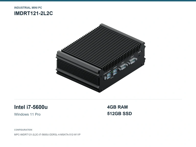 IMDRT121-2L2C Fanless Mini PC - Core i7-5600U, 4GB, 512GB mSATA, Windows 11 Pro