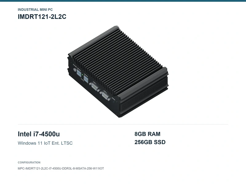 IMDRT121-2L2C Fanless Mini PC - Core i7-4500U, 8GB, 256GB mSATA, Windows 11 IoT LTSC
