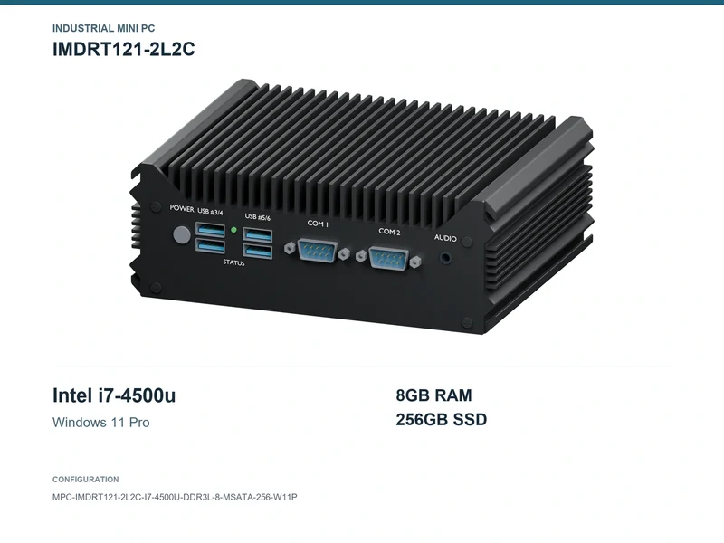 IMDRT121-2L2C Fanless Mini PC - Core i7-4500U, 8GB, 256GB mSATA, Windows 11 Pro