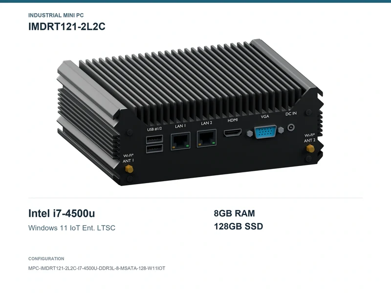 IMDRT121-2L2C Fanless Mini PC - Core i7-4500U, 8GB, 128GB mSATA, Windows 11 IoT LTSC