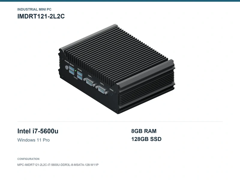 IMDRT121-2L2C Fanless Mini PC - Core i7-5600U, 8GB, 128GB mSATA, Windows 11 Pro