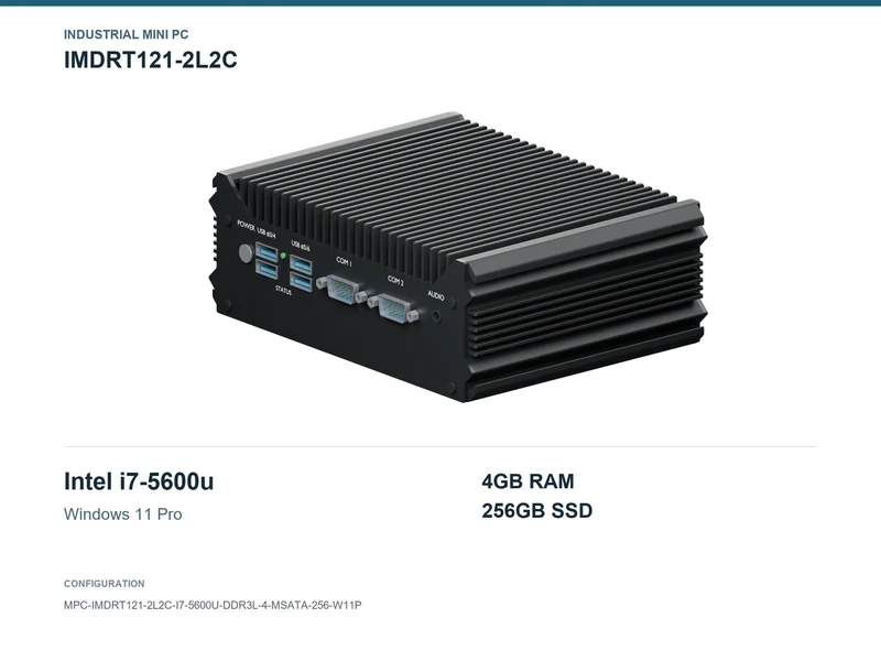 IMDRT121-2L2C Fanless Mini PC - Core i7-5600U, 4GB, 256GB mSATA, Windows 11 Pro