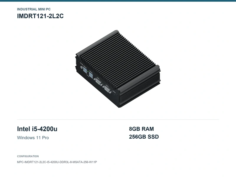 IMDRT121-2L2C Fanless Mini PC - Core i5-4200U, 8GB, 256GB mSATA, Windows 11 Pro